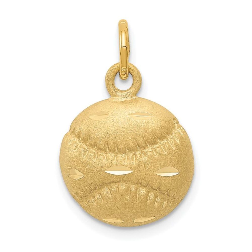 14k Yellow Gold Satin and Diamond Cut Baseball Charm, 13mm